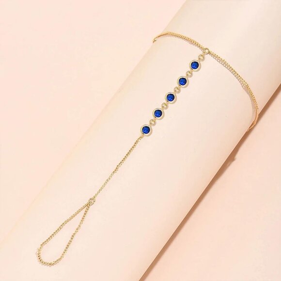 Hand Chain Bracelet Ring Bracelet Hand Chain Dainty Gold And Blue - Picture 6 of 7